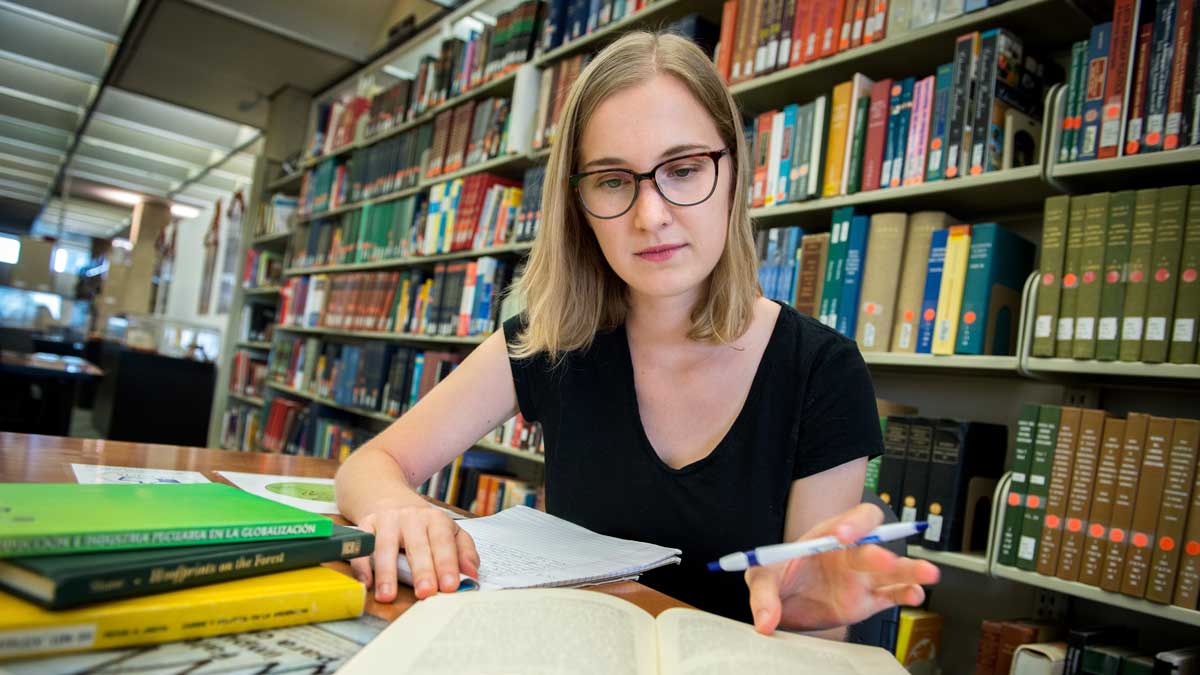 A Student researching at the School of Liberal Arts at Tulane