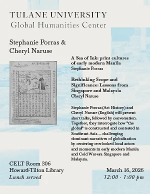 Event flyer for talks by Stephanie Porras and Cheryl Naruse