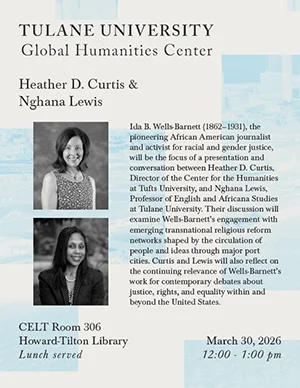 Event flyer for Global Port Cities, Transnational Religious Networks, and Ida B. Wells-Barnett’s Campaign for Justice