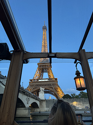 view of Eiffel Tower through a class ceiling
