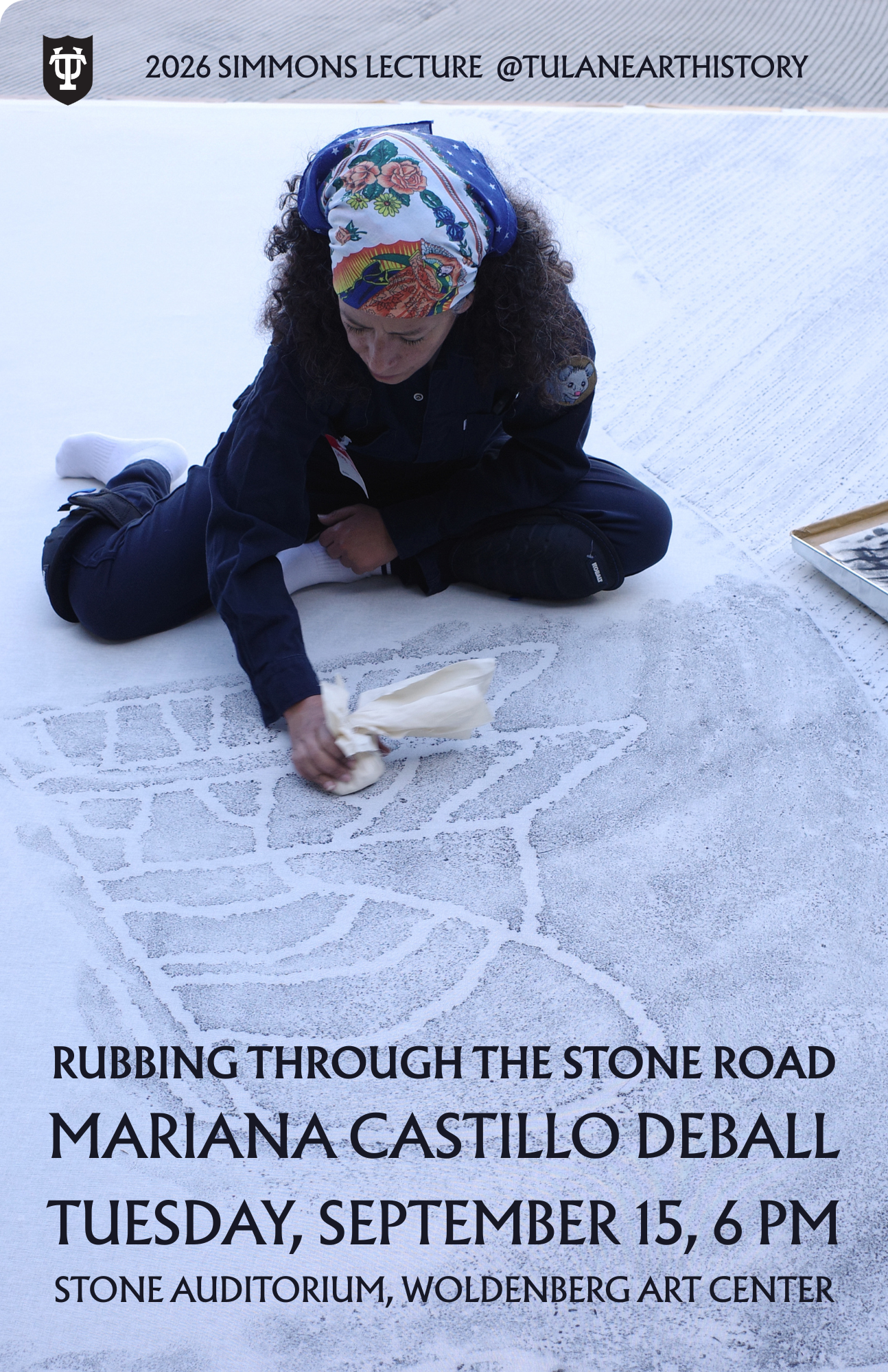 Artist Mariana Castillo Deball, rubbing through the stone road