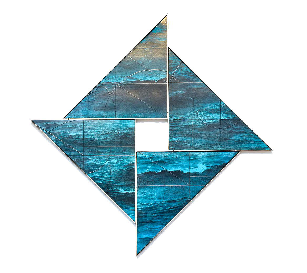 Iris, 48” x 48” x 2”, glazed ceramic and stainless steel (Collection of  Jack Hazerjian)