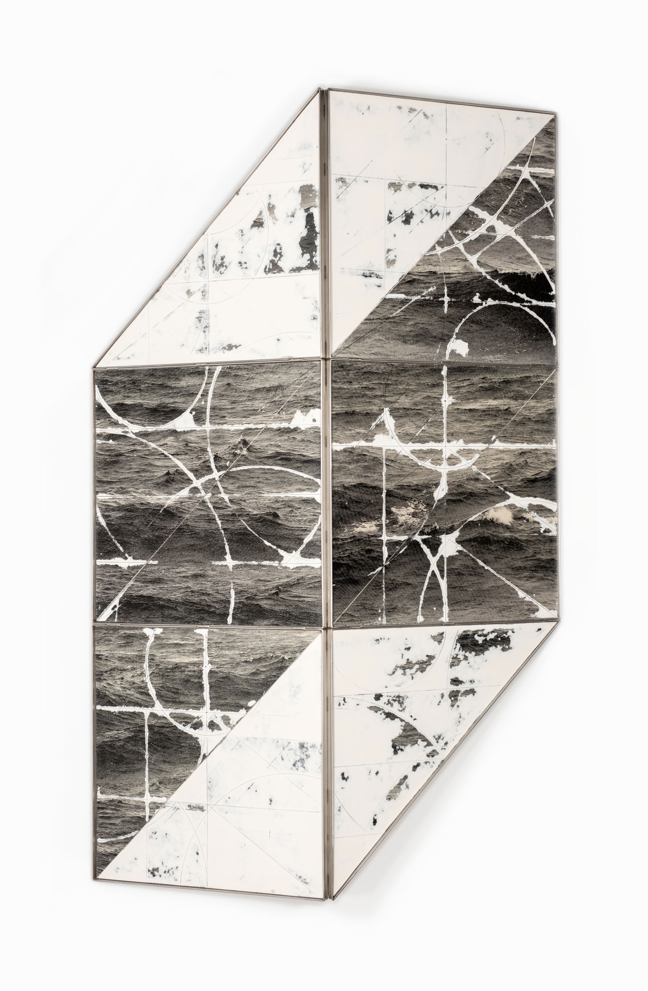 False Return, 61” x 36” x 9”, glazed ceramic and stainless steel
