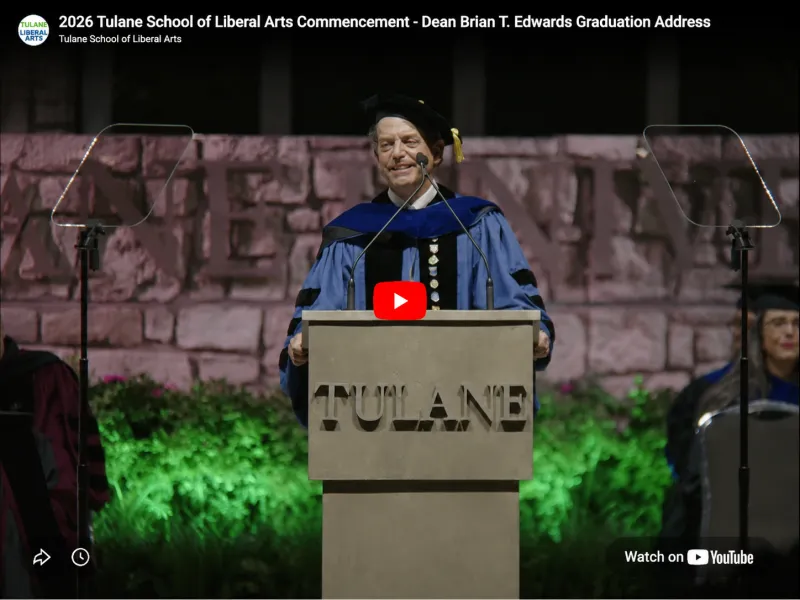 Dean Brian Edwards addresses new graduates and their families on May 15, 2026 at the School of Liber
