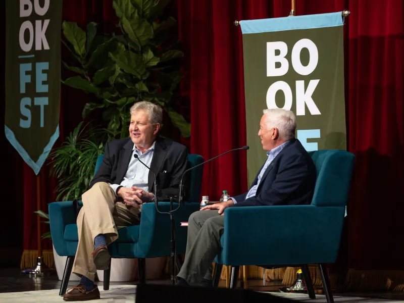 U.S. Sen. John Kennedy with Walter Isaacson at the New Orleans Book Festival. Photo by Kenny Lass